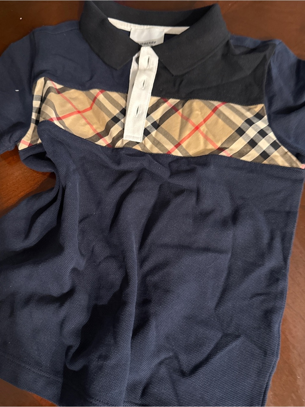 Burberry Navy Polo with Signature Beige Plaid Chest worn once